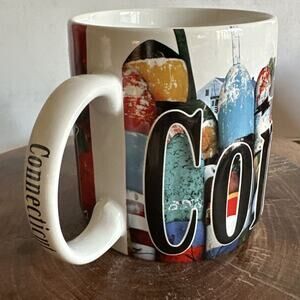 CONNECTICUT Mug Raised Relief Nautical Scene Oversized Coffee Seagull Lobster